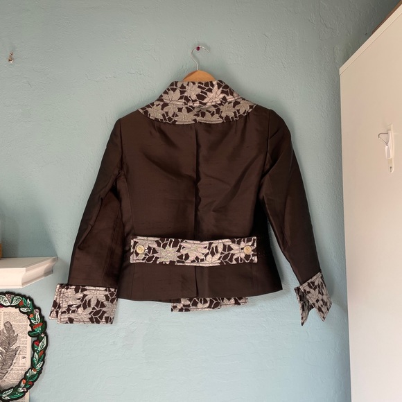 dolce & gabbana floral metallic button up jacket. brown silver silk logo blazer - Picture 2 of 9